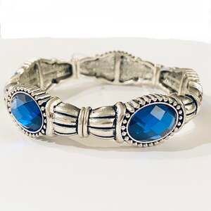 Silver Stretch Bracelet with Blue Stones